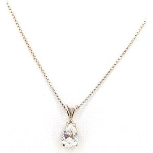 Unsigned Pendant Necklace CZ Pear Drop Italy 925 Box Chain Clear Stone 21 Inch